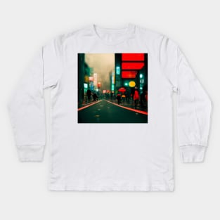 Tokyo street at night Kids Long Sleeve T-Shirt